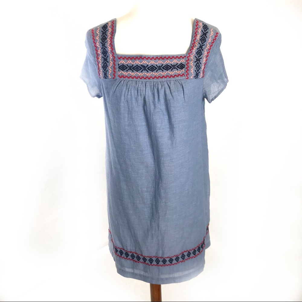 Beach Lunch Lounge Chambray Shift Dress Embroidery